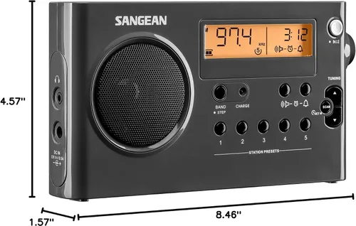Vista 6 de SANGEAN SG-106 AM/FM Compact Digital Tuning Receptor portátil (negro)