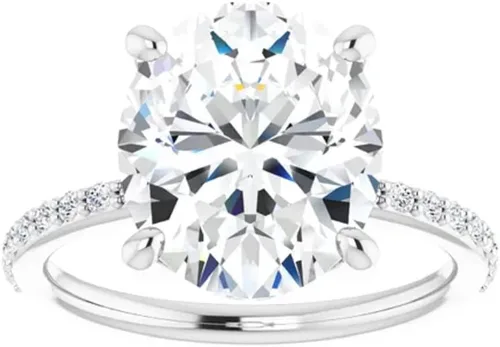 Vista 2 de JEWELERYIUM - Anillo de compromiso de moissanita incoloro de 4 quilates de corte ovalado, juego de anillos de boda y novia, estilo halo solitario