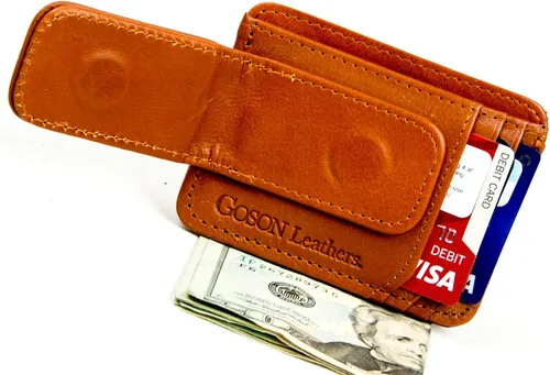 Vista 12 de Goson Cartera de cuero con clip para dinero para hombre, billetera de bolsillo frontal, tarjetero de crédito, cartera minimalista delgada