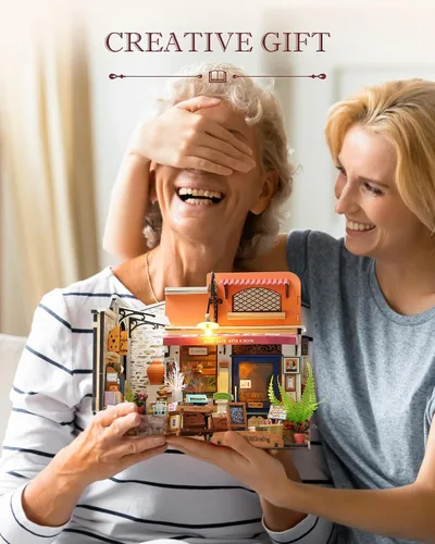 Vista 6 de Rolife Kit de casa en miniatura para bricolaje, librería a escala 1:20, kit de construcción de mini casa con luces LED, kits de manualidades