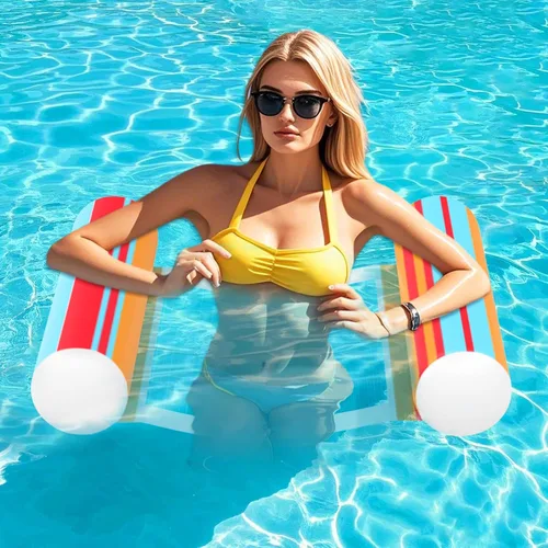 Vista 4 de Paquete de 3 flotadores inflables para piscina, hamaca de agua de tamaño adulto, 4 en 1, almohadilla flotante de agua flotante, círculo de natación