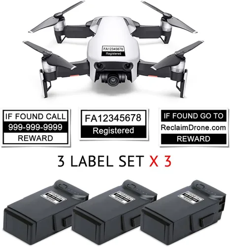 Vista 2 de Mavic Air - Paquete de identificación de drones de la FAA - Etiquetas (3 juegos de 3) + tarjeta de identificación de registro FAA UAS para pilotos