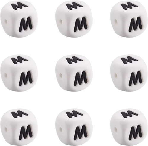 Vista 18 de Mega Pet 10 cuentas de silicona en forma de cubo de silicona con la letra A, cuentas sueltas del alfabeto, cuentas del alfabeto, de 0.472 x 0.472 x