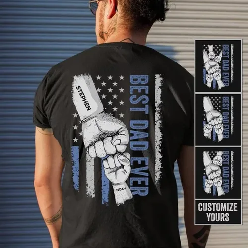 Vista 2 de LOVELYPOD Camisa personalizada con la bandera estadounidense con el nombre de los niños, camisa personalizada para papá con nombre de los niños