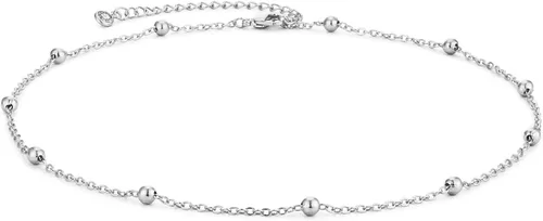 Vista 9 de MEVECCO Gargantilla Delicada de Cadena de Oro Collar Gargantilla de Oro de 14K Plateado Hecho a Mano Boho Lindo Pequeñas Cuentas con Eslabones