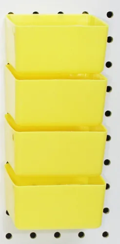Vista 5 de Peg Board Papeleras de plástico amarillo, 10 paquetes de ganchos para colgar en el panel perforado de herramientas. Banco de trabajo de artesanías.