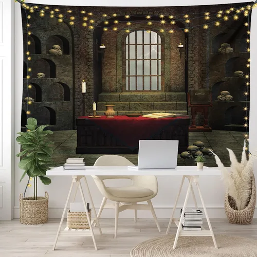 Vista 97 de Ambesonne Tapiz bohemio, diseño floral de bruja, luna y mariposa con adornos de mandala, decoración de tela para colgar en la pared para dormitorio