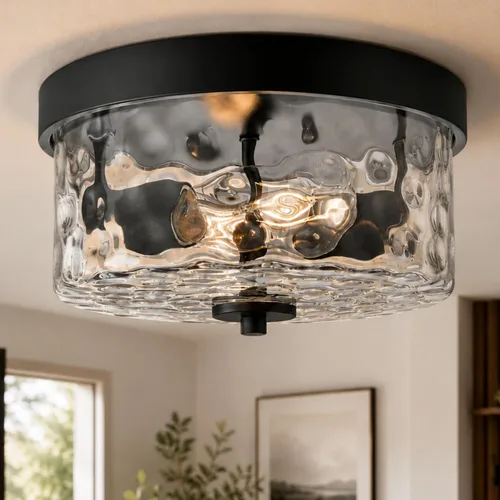 Vista 13 de Emak FM082-BN - Lámpara de techo de níquel cepillado de 2 luces, de 11 pulgadas, con pantalla de vidrio semillado para dormitorio, sala de estar
