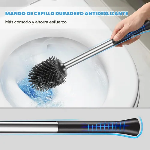 Vista 6 de HAMITOR Juego de 2 cepillos para inodoro: 2 unidades de silicona de acero inoxidable para limpieza profunda de inodoro para baño - Accesorios
