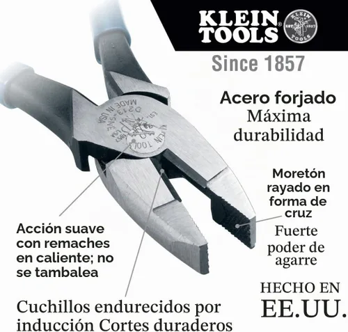 Vista 2 de Klein Tools D2139NE11055 - Juego de alicates, fabricado en Estados Unidos, con alicates de corte lateral de Lineman y pelacables de cobre