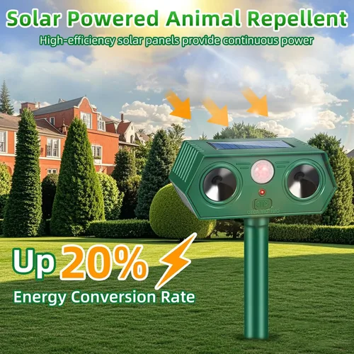 Vista 3 de Paquete de 2 repelentes ultrasónicos de animales alimentados por energía solar con detección de movimiento, disuasorio impermeable IP66 para gatos