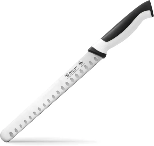 Vista 30 de Cuchillo de chef de 8 pulgadas con borde Granton para rebanar jamón y carne de pavo Certificado NSF Hoja de acero inoxidable alemán Mango