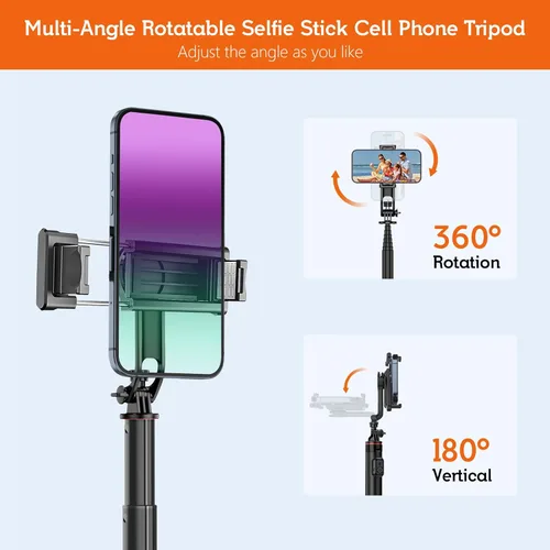 Vista 2 de Trípode de teléfono de 51 pulgadas, trípode extensible para iPhone y selfie Stick con control remoto inalámbrico y soporte desmontable