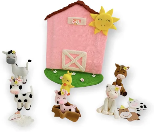 Vista 3 de Conjunto de granja 3D y sombreros de fiesta para cupcakes