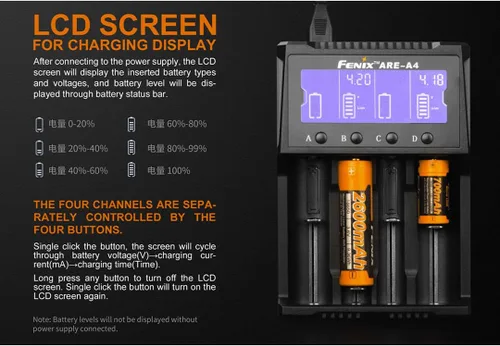 Vista 5 de FENIX are-Cargador de batería inteligente multifuncional A4 para baterías recargables populares (18650, 21700, 16340) con organizador