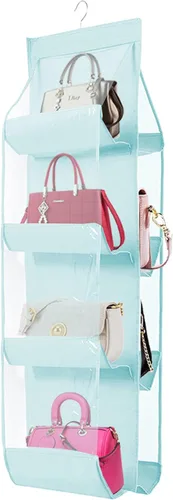 Vista 21 de AARAINBOW Paquete de 2 Organizadores Colgantes de Bolsos y Carteras para Closet, 8 Bolsillos Organizadores de Almacenamiento de Carteras que Ahorran