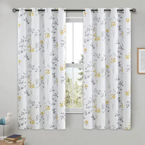 Vista 18 de Beauoop Cortinas Florales 100% Opacas de 54 Pulgadas de Largo, 2 Paneles para Dormitorio, Sala de Estar, Azul Gris y Blanco con Patrón de Flores