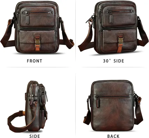 Vista 4 de IVTG Bolso de cuero genuino y bolso de mensajero para hombre, bolsos de hombro de cuero de moda, maletín cruzado con correa