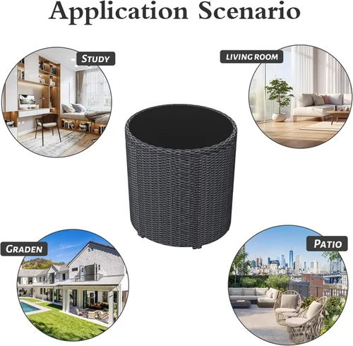 Vista 7 de Juego de 3 piezas de mimbre para exteriores, muebles de patio que ahorran espacio con mesa de ratán para césped, jardín, piscina, balcón, sin