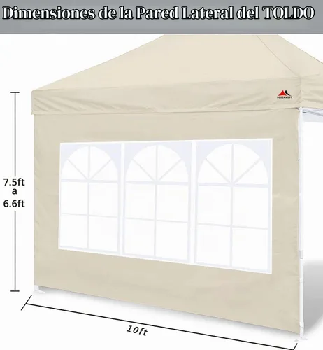 Vista 2 de Scocanopy Pared lateral con ventana para estructura de toldo de 10 x 10 pies, 2 paquetes solo de pared solar, beige