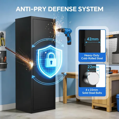 Vista 5 de Caja fuerte de 8-10 armas para seguridad del hogar, caja fuerte para rifles y pistolas - Teclado digital de acceso rápido Caja fuerte de fácil