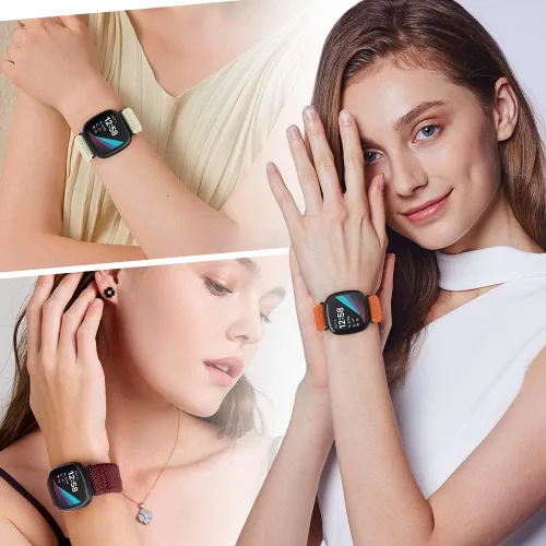 Vista 8 de Enkic Paquete de 10 correas elásticas de nailon compatibles con Fitbit Versa 4/Sense 2/Versa 3/Sense, correas elásticas ajustables para mujeres