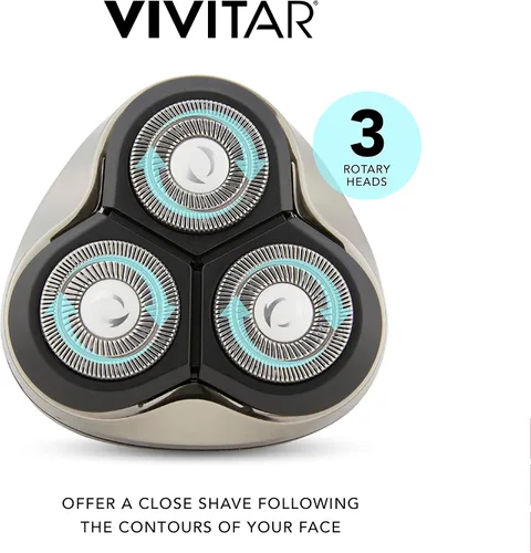 Vista 4 de VIVITAR Afeitadora giratoria metálica inalámbrica de 3 cabezales, afeitadora giratoria eléctrica inalámbrica para hombres con tres cabezales