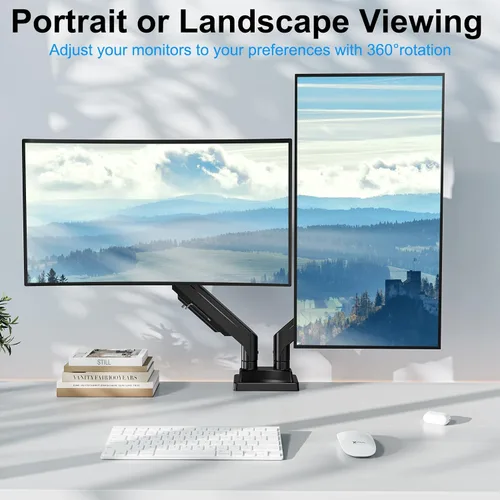Vista 4 de Soporte de monitor doble para pantallas de hasta 43 pulgadas, brazo de monitor dual ultra ancho resistente con capacidad para 2.2-33 libras cada