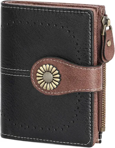 Vista 12 de SENDEFN - Billetera pequeña para mujer de cuero con doble solapa, portatarjetas con bloqueo RFID, bolsillo con cremallera para monedas 1-cera-rosa