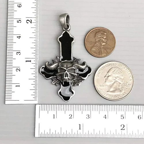Vista 4 de Invertido al revés gótico Cruz Negra Baphomet Lucifer Cara del Diablo Cráneo Demonio Satánico Metal Pesado Punk Rock Biker Joyería Pewter Collar