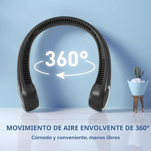 Vista 2 de Ventilador de cuello portátil, sin aspas, manos libres, ventilador personal de enfriamiento 360°, ventilador silencioso y portátil para interiores