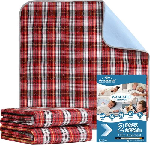 Vista 34 de OUTCREATOR® Almohadillas de cama lavables de 34" x 56" (paquete de 2), protector de colchón para incontinencia, almohadillas impermeables