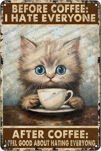Vista 21 de Cartel de metal divertido vintage con diseño de gato de cocina con texto en inglés «Cat Never Trust A Skinny Cook», póster de metal para el hogar