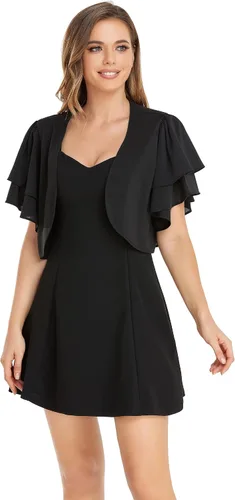Vista 4 de Cárdigan de gasa de manga corta para mujer, con parte delantera abierta, para vestido de noche