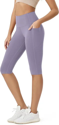 Vista 50 de ODODOS Pantalones capri de yoga suaves como mantequilla para salón con bolsillos para mujeres, leggings capri de cintura alta de 14"/19"/21
