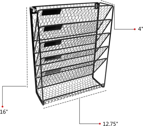 Vista 7 de Soporte para archivos de pared, organizador de correo colgante, alambre de pollo de metal, soporte de pared, revistero para el hogar y la oficina