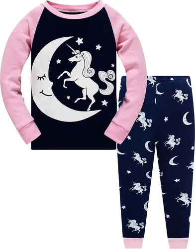 Vista 11 de Popshion Pijamas de sirena para niñas pequeñas, juego de 2 piezas, ropa de dormir 100% algodón, ropa para niños, pijamas estilo mariquita