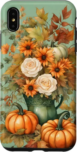 Vista 11 de Vintage Autumn Flower Fall Pumpkin Teal Case for iPhone 17