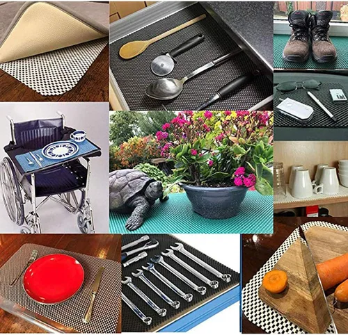 Vista 6 de Forro para Estantes Forro para Cajones Tapete Antideslizante Forros para Estantes 12" X 6.5' Patrón de Cuadrícula PVC No Adhesivo Forro con Agarre