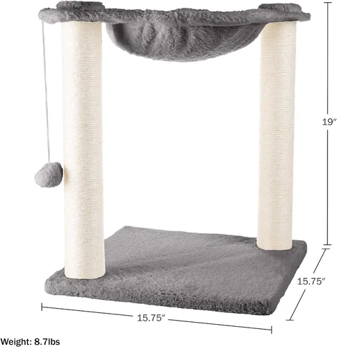 Vista 2 de Hamaca para gatos con postes rascadores para gatos de interior - Árbol de gato de 19 pulgadas de altura con juguete de bola colgante para gatos