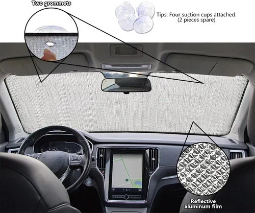 Vista 4 de Parasol para parabrisas delantero de automóvil para perro, caniche de almendra, hermosas flores, decoración para vehículo, reflector de rayos UV