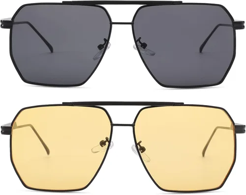Vista 3 de Lentes de sol cuadrados retro de gran tamaño para mujeres y hombres, gafas de sol polarizadas clásicas, grandes de metal, UV400