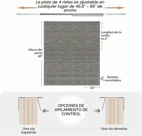 Vista 5 de Persianas de panel deslizante ajustables con riel, persianas para puerta corredera, persianas para puerta de patio, persianas para ventana, riel