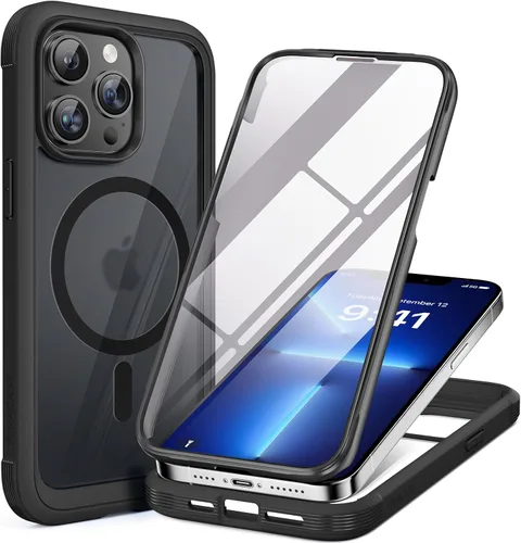 Vista 118 de Miracase - Funda magnética para iPhone 13 Pro Max de 6.7 pulgadas (compatible con MagSafe), transparente, completo, protector de pantalla de vidrio