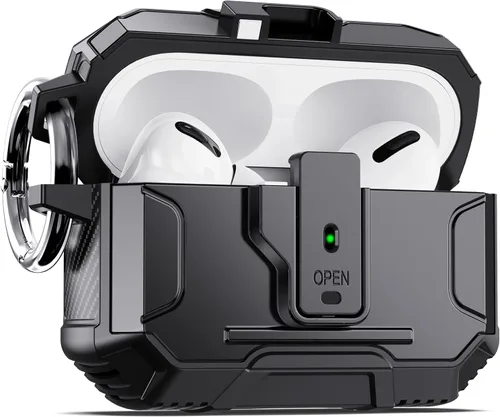 Vista 21 de DASFOND - Funda de armadura para AirPods de 2ª y 1ª generación, carcasa de cuerpo completo de grado militar a prueba de golpes, soporte de carga