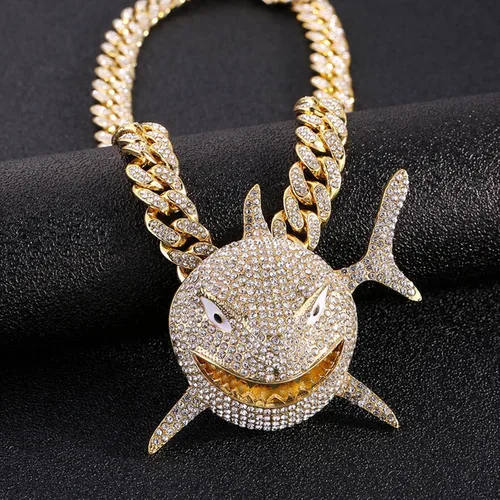 Vista 3 de Collar con colgante Ice Out, collar de cadena cubana de Miami, cadena colgante de oroplata para hombres, niños y mujeres, joyería de estilo hip-hop