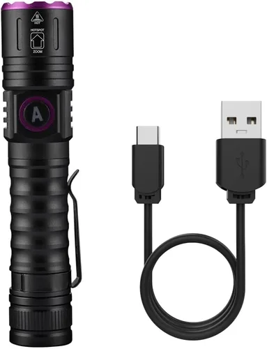 Vista 7 de ALONEFIRE SV87 395nm Linterna UV Zoom 5W Tipo C USB recargable luz negra detector de dinero para curado de resina, detección de orina de mascotas