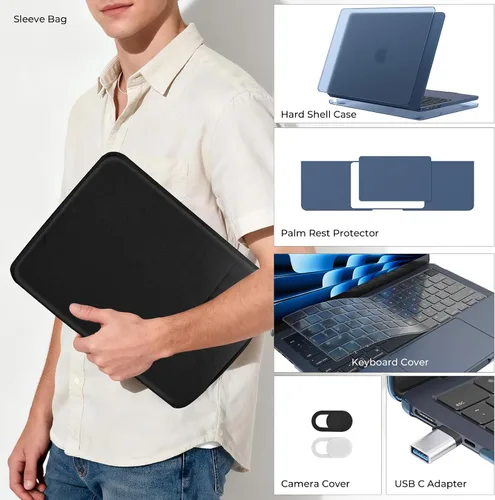 Vista 7 de EooCoo Funda mate para MacBook Air de 13 pulgadas M5/M4/M3/M2 2026-2022 Midnight Clear
