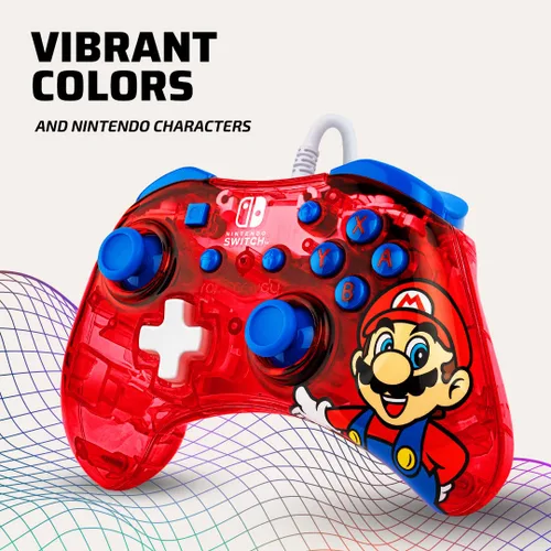 Vista 6 de Rock Candy Wired Gaming Switch Pro Controller - Mario - Red - Official License Nintendo - OLED Lite Compatible, Compact, Durable Travel Controller