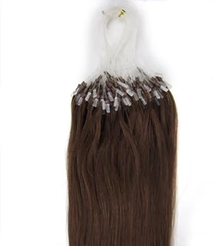 Vista 2 de lilu 22 "Loop Micro Ring Beads Tipped Remy extensiones de cabello humano 100s 04 marrón medio belleza peluquería moda, #04 café medio